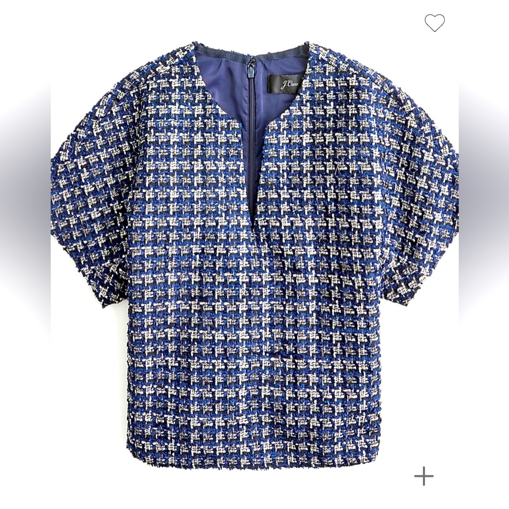 NWT: J.Crew Cropped cap-sleeve top in metallic houndstooth. Size 00.